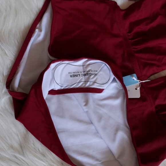 NEW Berry Red V-Neck One Piece Swimsuit Size XS - Picture 4 of 7